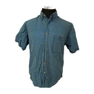 Wrangler Rugged Wear Mens Large Blue Stripe Short Sleeve Button Work Shirt